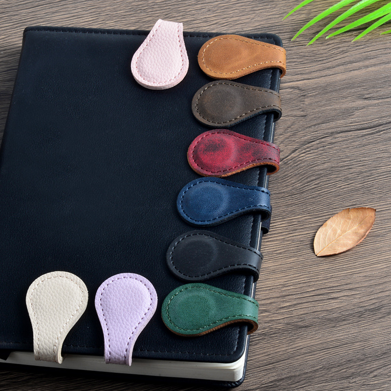 PU Leather Hand Account Special Effect Leather Magnetic Buckle Retro Magnetic Bookmark Clip Double-sided Handmade Pendant Cute Decorations