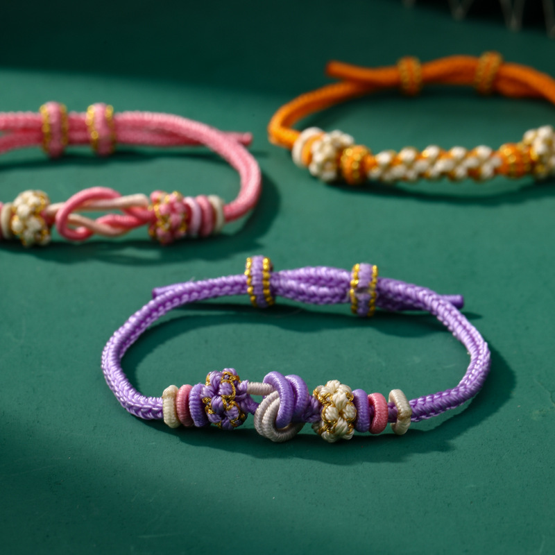 Dragon Boat Festival Bracelet Eight-Strand Dimple Knot Peach Blossom Bracelet Niche Hand-Woven Semi-Finished Hand Jewelry Gift Wholesale