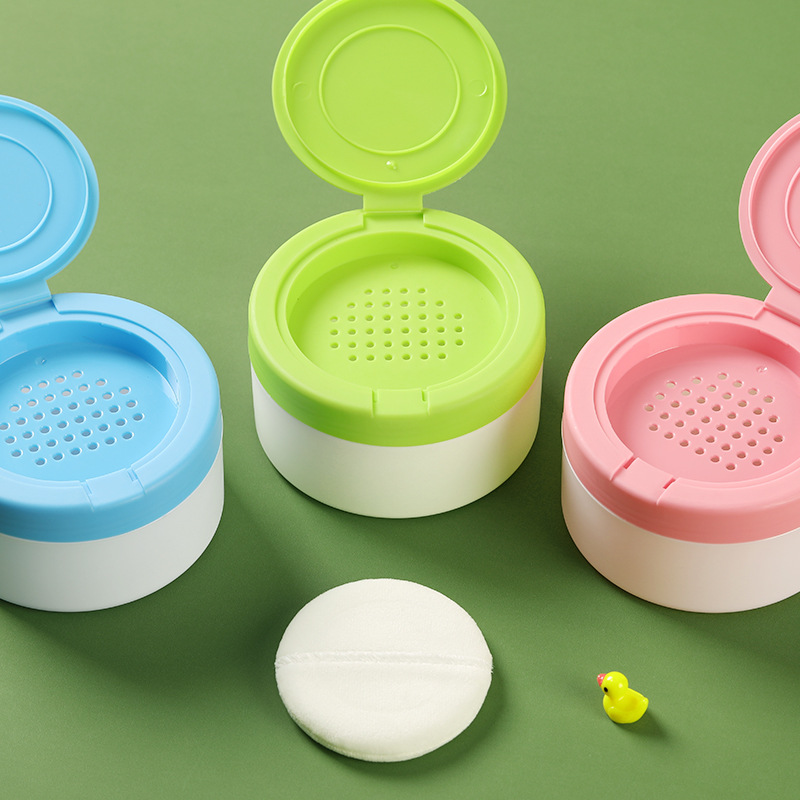 Factory in stock baby powder puff ribbon short plush baby prickly heat powder powder puff box fluffy powder puff wholesale