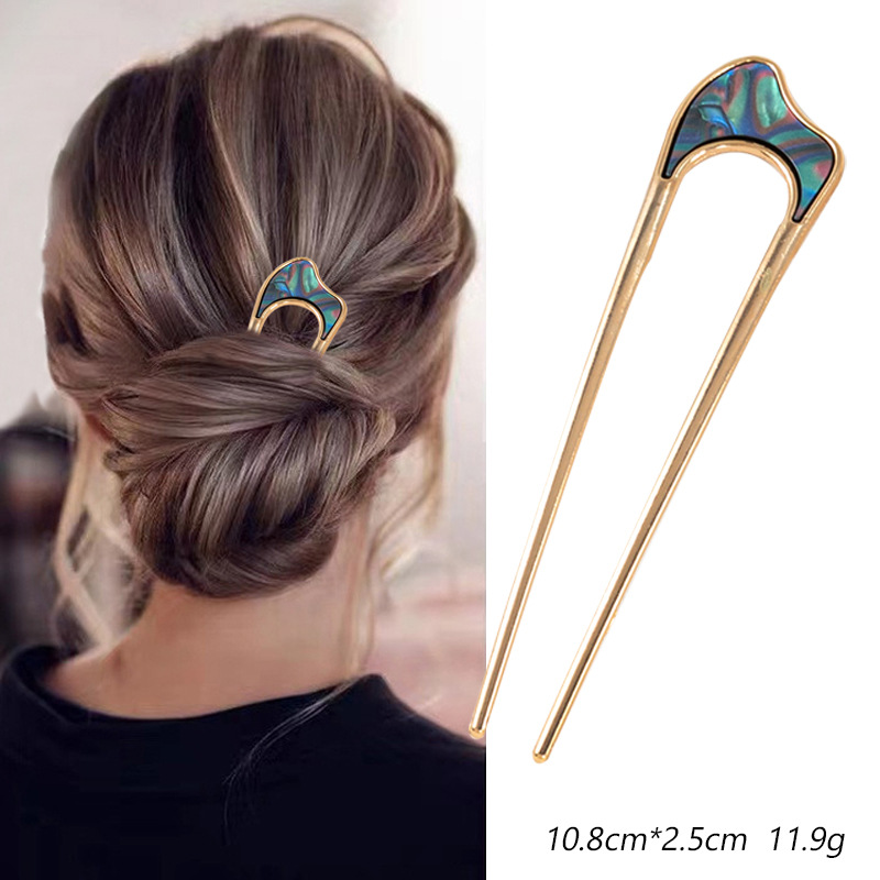 Japanese official website Same style metal hairpin shell paper plate hair clasp ins online popular same style U-shaped alloy balls hair fork