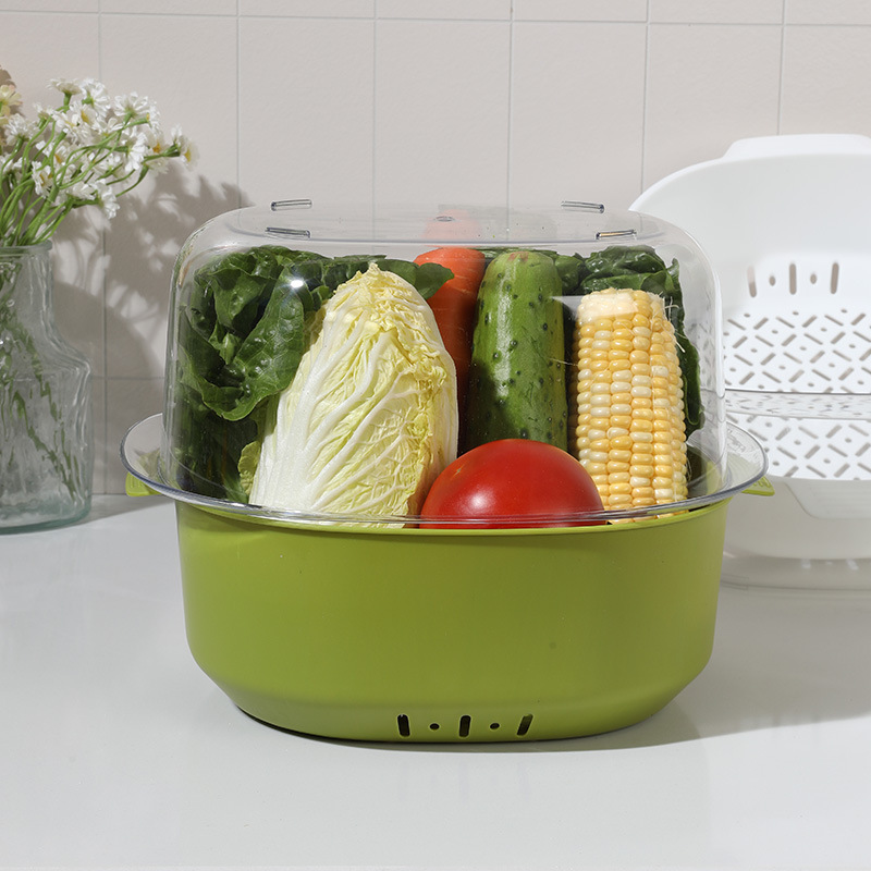 New Pet Drain Blue Factory Direct Sales Vegetable Basin Fruit Basin Double Layer Home Kitchen Living Room Vegetable Basket Washing Vegetables