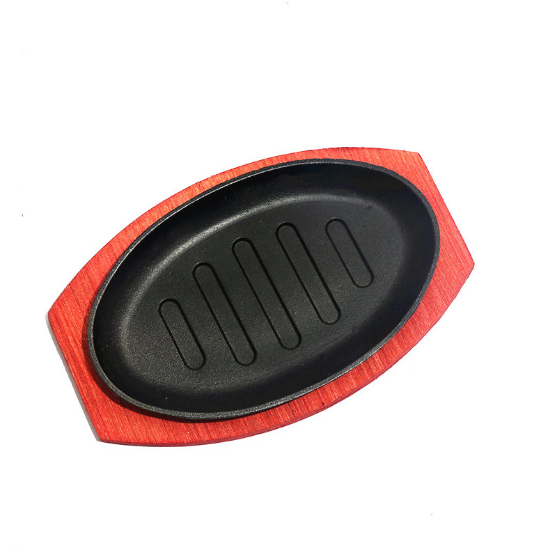 Teppanyaki Iron Plate Commercial Cast Iron Grill Plate Barbecue Fried Fish Plate Rectangular Iron Plate Round Steak Plate