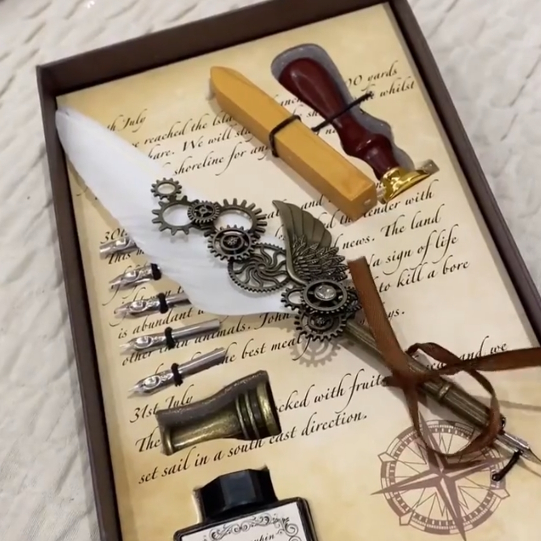 European Retro Quill Pen Mechanical Gear Harry Potter Dip Pen Steampunk Style Gift Box for Friends