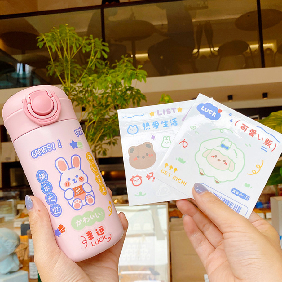 Cartoon Cute Water Cup Paste Mobile Phone Sticker Cute Girl Heart ins Wind Waterproof PET Hand Account Paste Cup Sticker
