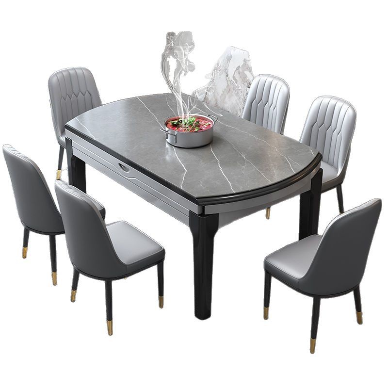 Slate Dining Table and Dining Chair Combination Light Luxury Small Apartment Simple Household Solid Wood Square and Round Retractable Folding Dining Table