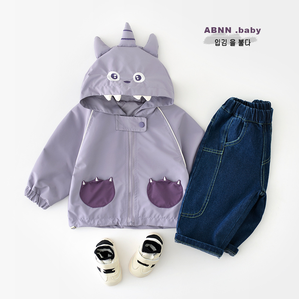2025 Spring New Baby Tops Newborn Korean Style Monster Hooded Children's Windproof Tops Top 51076