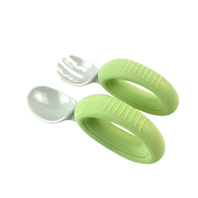 Ppsu Silicone Fork Spoon suit 316 Stainless Steel Baby Short Handle Spoon Fork Kindergarten Self-feeding