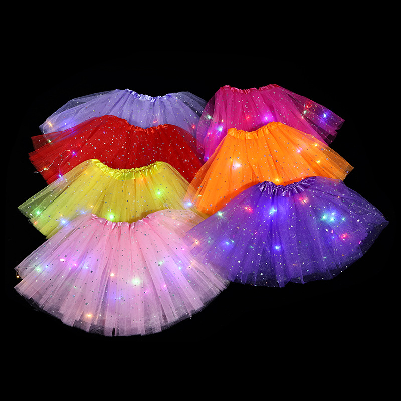 ins Foreign Trade European and American Children's Sequins with Light Luminous tutu Skirt Luminous Half-length Mesh Skirt Led Light tutu Skirt