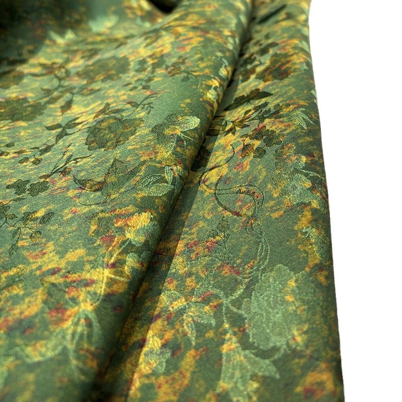 Yan Lingxuan Dark Pattern High-Thread Jacquard Fabric Mulberry Silk Interwoven Chinese Style Cheongsam Dress Clothing Fabric Green Summer