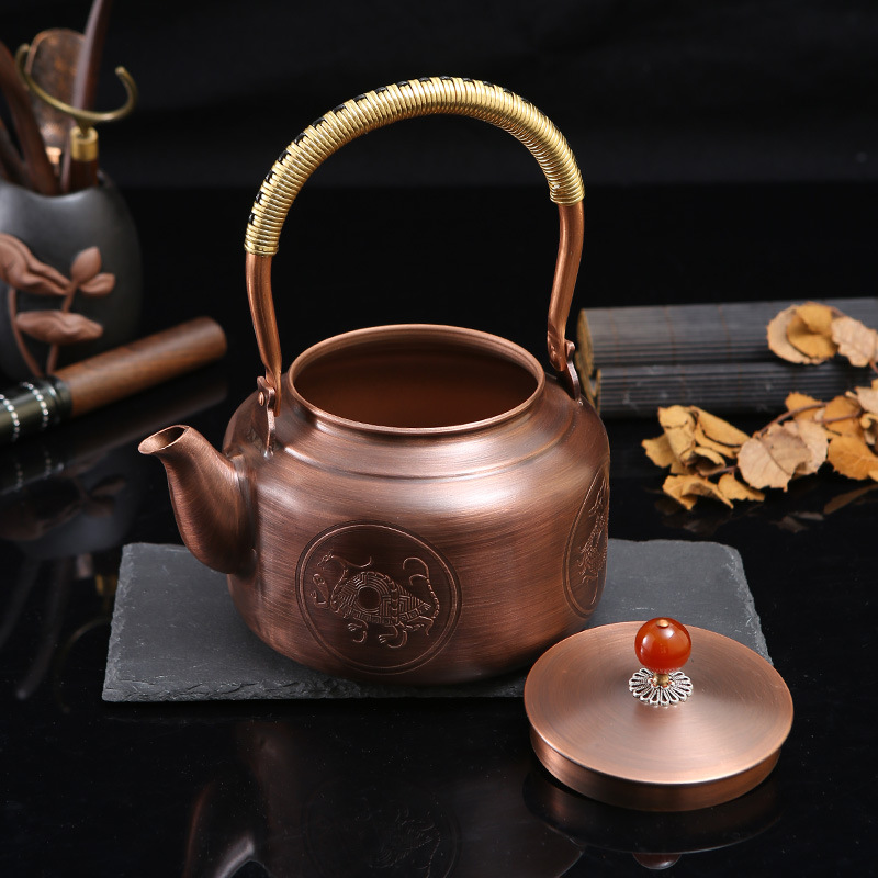 Carefully Selected Creative Auspicious Four Beasts Copper Water Kettle Straight Bucket with Lid Accessible Luxury Gift Water Kettle Office Tea Set Hospitality Accessible Luxury