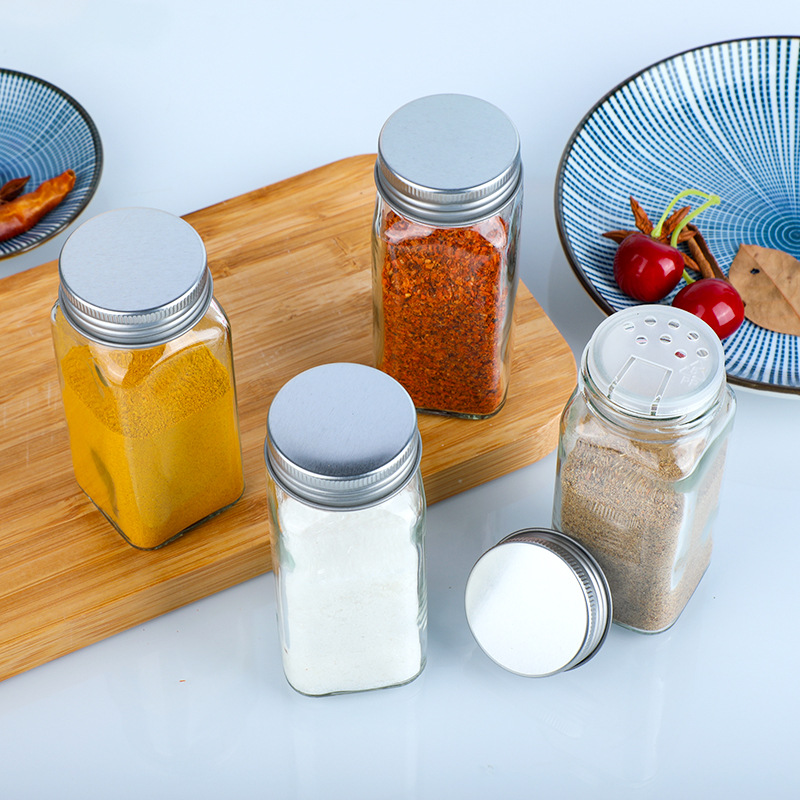 Square Glass Seasoning Bottle 120ml Kitchen Supplies Pepper Powder Chili Noodles Bottled Barbecue Sprinkling Bottle