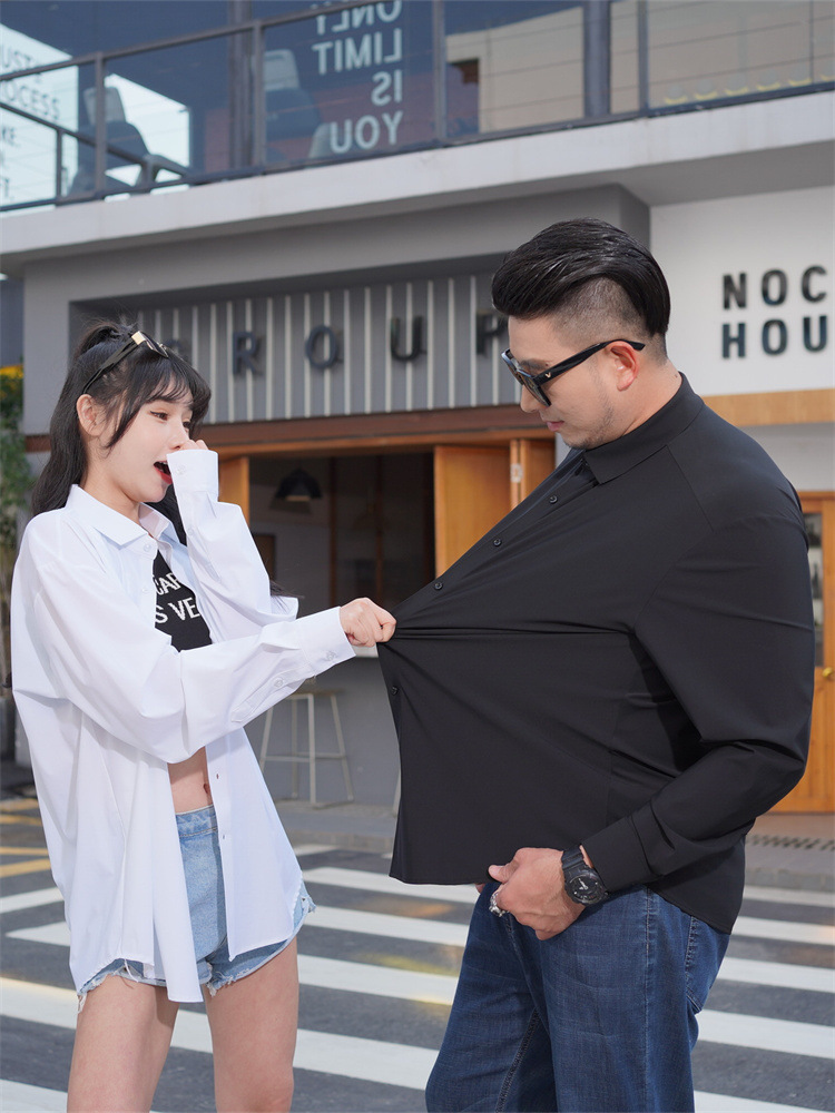 Spring and Autumn New plus size Men's Long-sleeved Shirt Chubby Brother's Non-marking Non-ironing High-elastic Solid Color Casual Shirt Plus Fat Plus Size