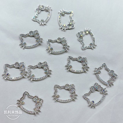 Cartoon Colored Diamond Hello Kitty Head Bow Metal Accessories DIY Headwear Hairpin Mobile Phone Case Glue Dropping Accessories