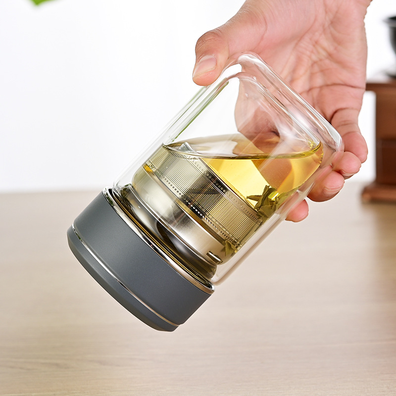 Glass chunky men's and women's sealed double-layer thickened transparent cup Household Office water cup with lid heat-resistant tea cup