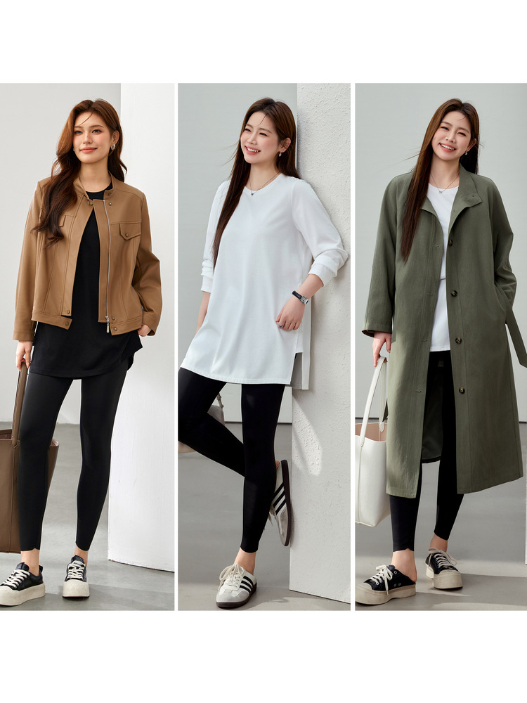 Plus-Size Women's Casual Comfortable Simple Design Slit Versatile T-Shirt for Chubby Women 2024 Autumn New Style