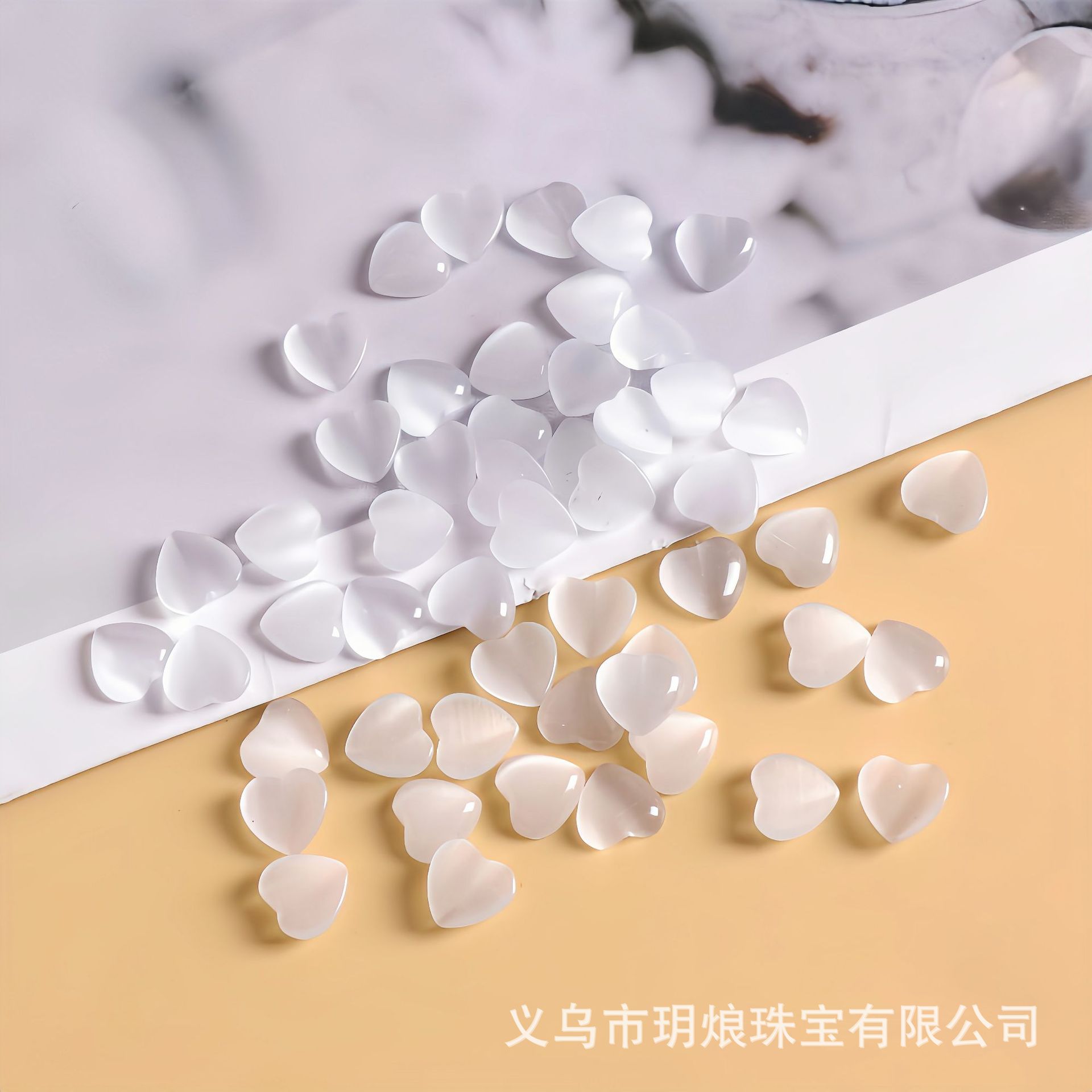 Grade 7A white opal high quality peach heart-shaped flat-bottomed ring DIY semi-finished accessories love nail art patch