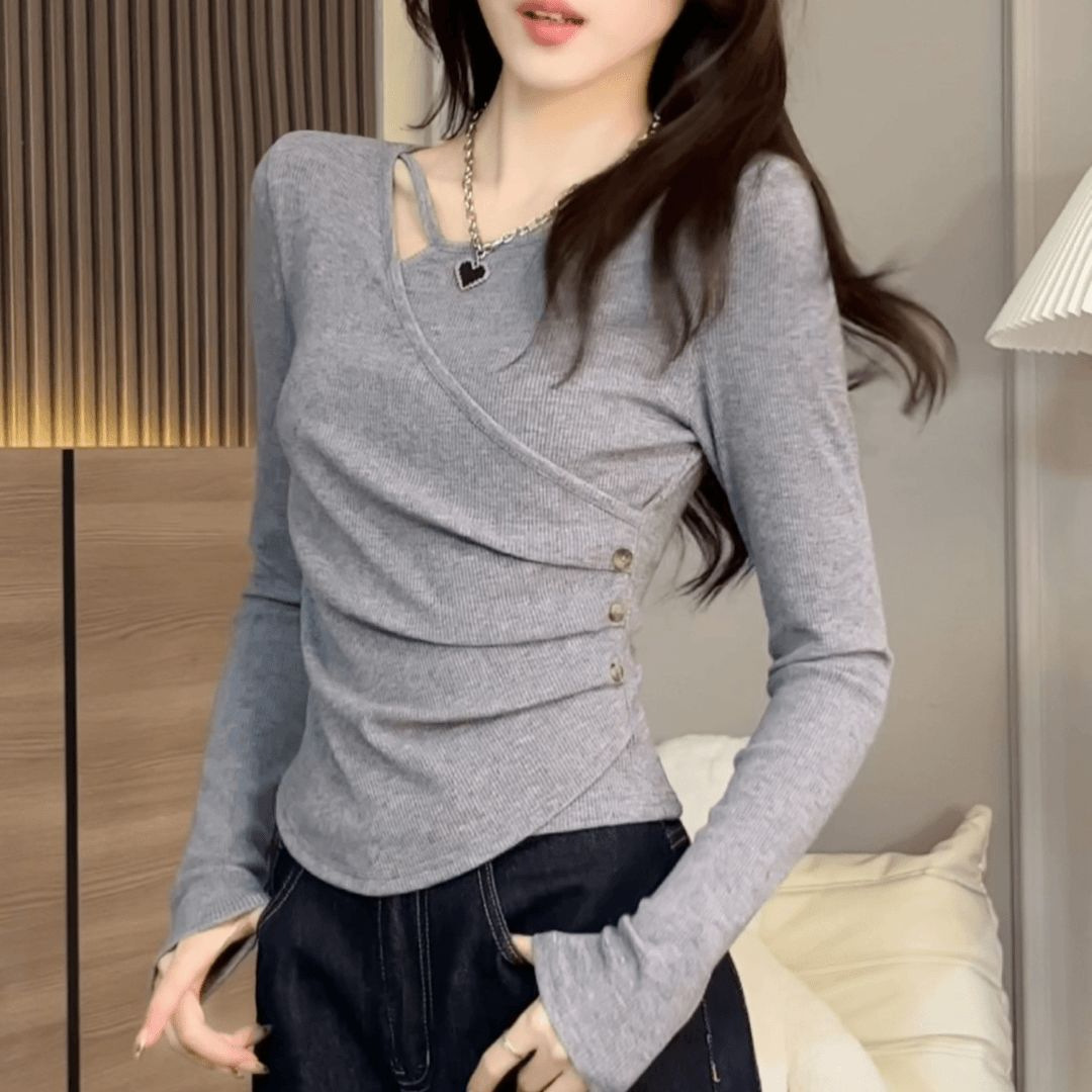 Double-sided Thread Velvet Base Shirt plus size Women's Long-sleeved T-shirt Women's Autumn Girl's Cute chubby girl Slimming Top
