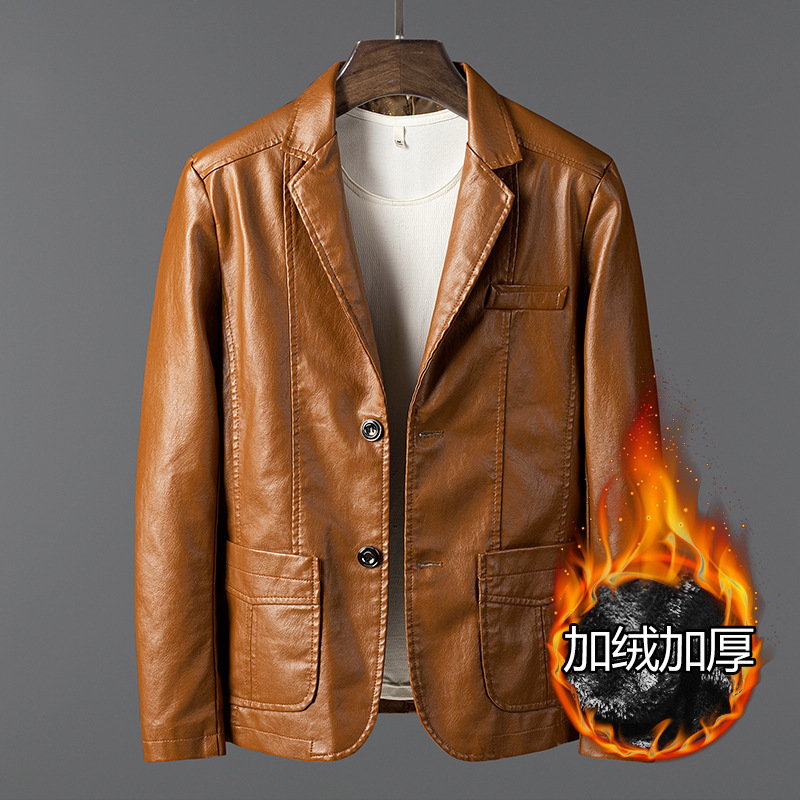 2023 Spring and Autumn Korean Fashion Business Casual Suit Collar Men's Leather PU Motorcycle Slim Leather Jacket Men's Wear