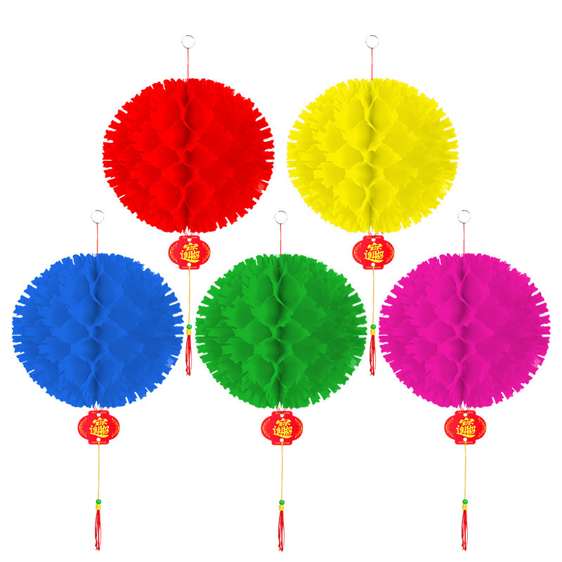 Factory wholesale color thorn ball small red lantern hanging decoration kindergarten holiday color paper lantern decoration scene layout