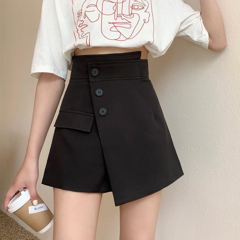 Large Size Skirt Chubby Girls Summer High Waist A- Line Skirt Slimming Irregular Black Culottes 2021 New Short Skirt