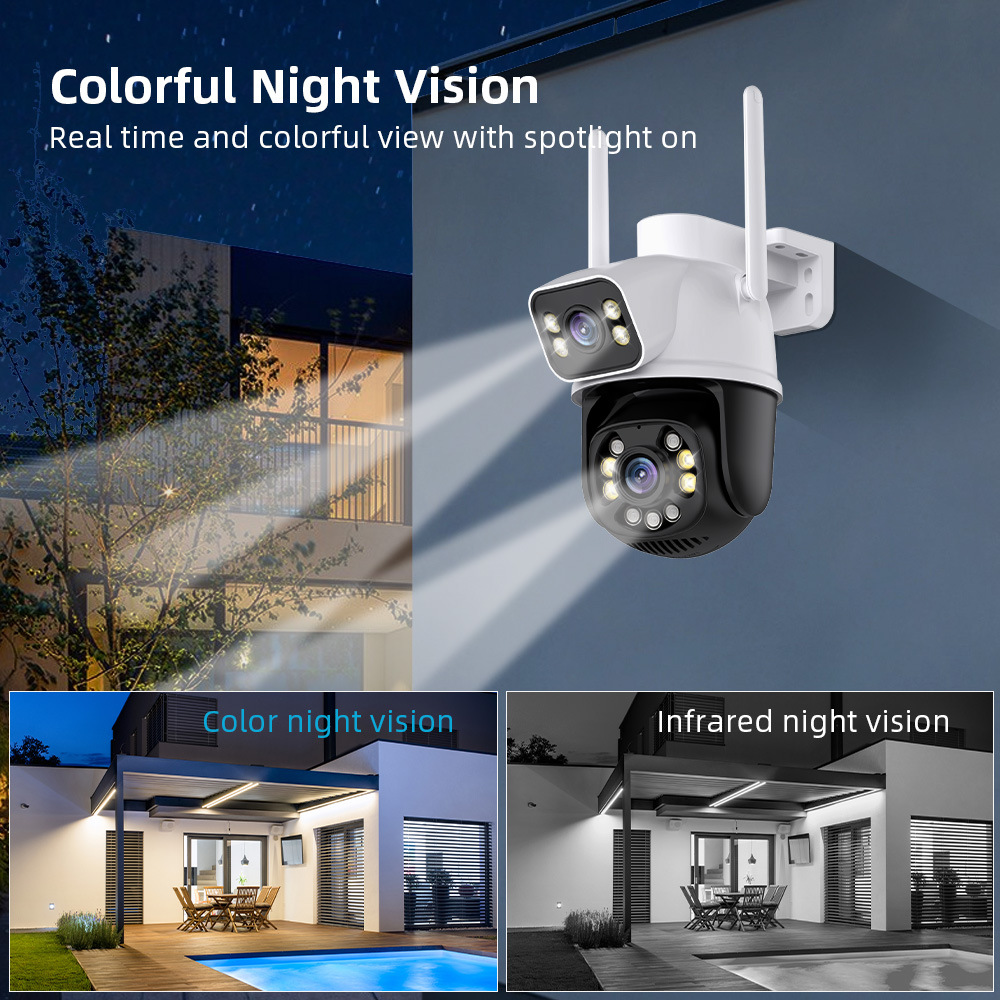 Icsee Dual-Lens Wifi Camera Night Vision Mobile Phone Two-Way Voice Remote Outdoor 360 Monitoring Smart Security