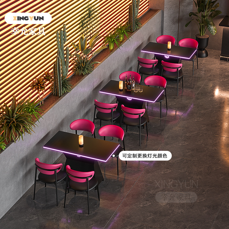 Ktv Bar Sofa Booth Clear Bar Pub Luminous Table Western Cafe Industrial Style Dining Bar Table and Chair Combination