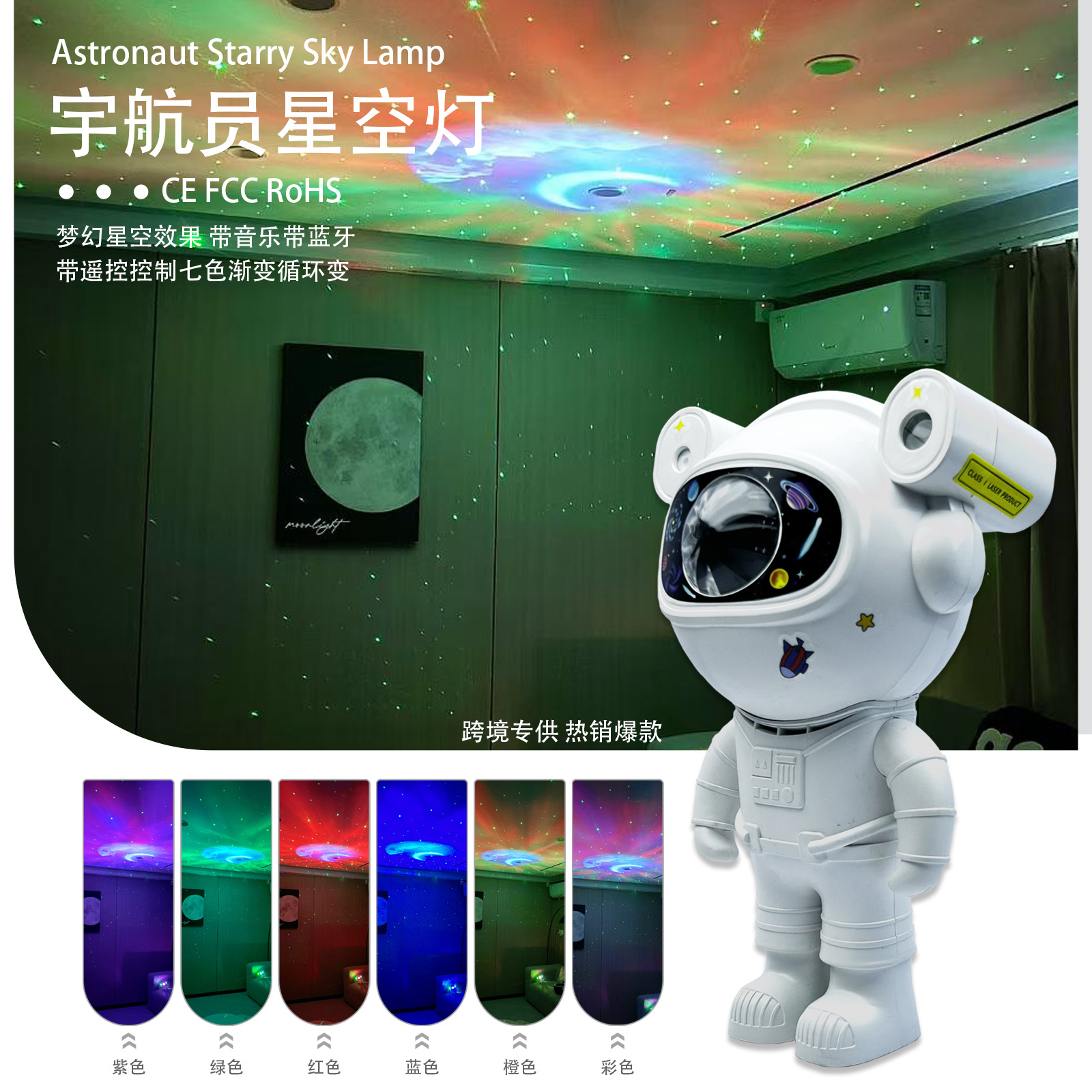 Музыкальная лампа-астронавт с удалённым управлением, проектор звёздного неба, USB-колонка, динамическая лампа проекции для детей