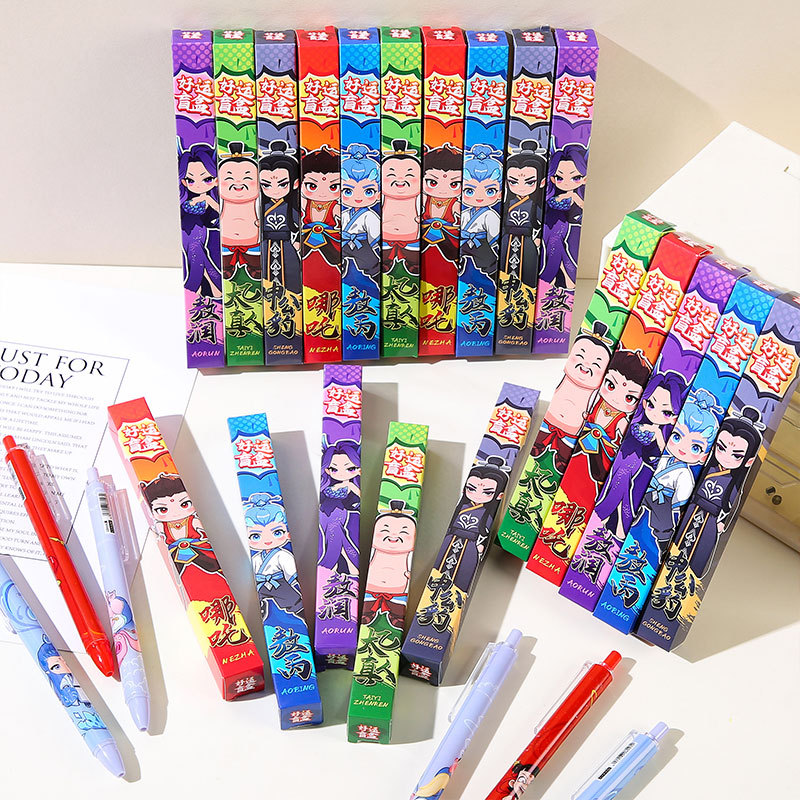 New Cartoon Animation Blind Box Push Pen 0.5 Cartoon Metal Pen Clip Press Gel Pen Kindergarten Ceremony