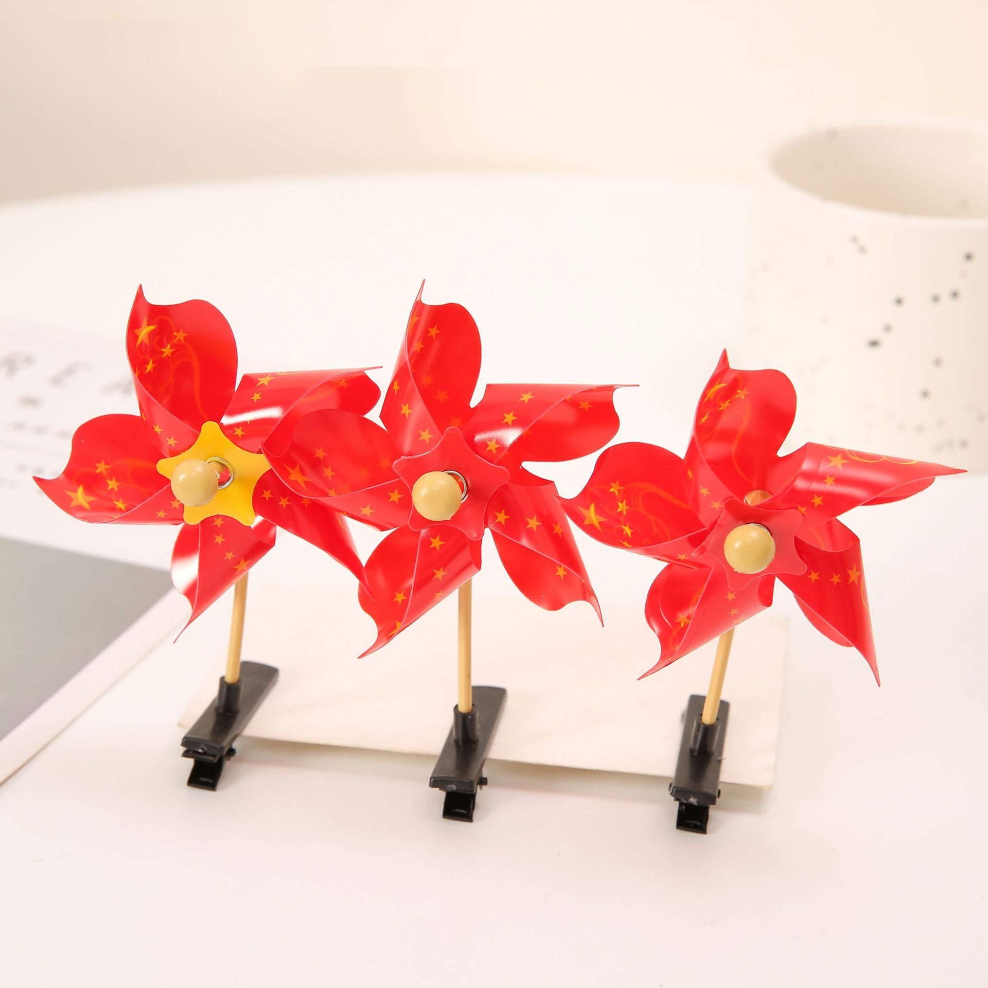 Aiparty patriotic Qingfeng car hairpin five-pointed star hairpin national flag school sports meeting headdress push small windmill hair accessories