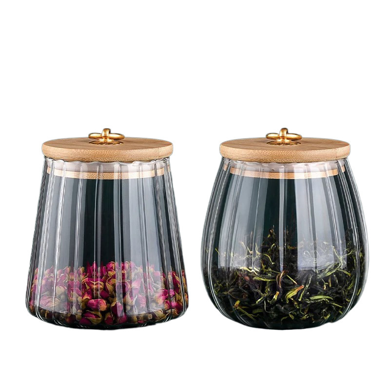 Tea Can Sealed Can Household Storage Can Large Capacity Pu'Er Tea Can Creative Glass Tea Warehouse Flower Tea Can
