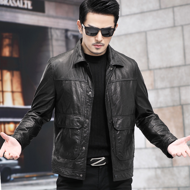 Spring and Autumn New Genuine Leather Jacket Men's Top Layer Cowhide Jacket Business Men's Fashion All-match Jacket Motorcycle Leather Fashion