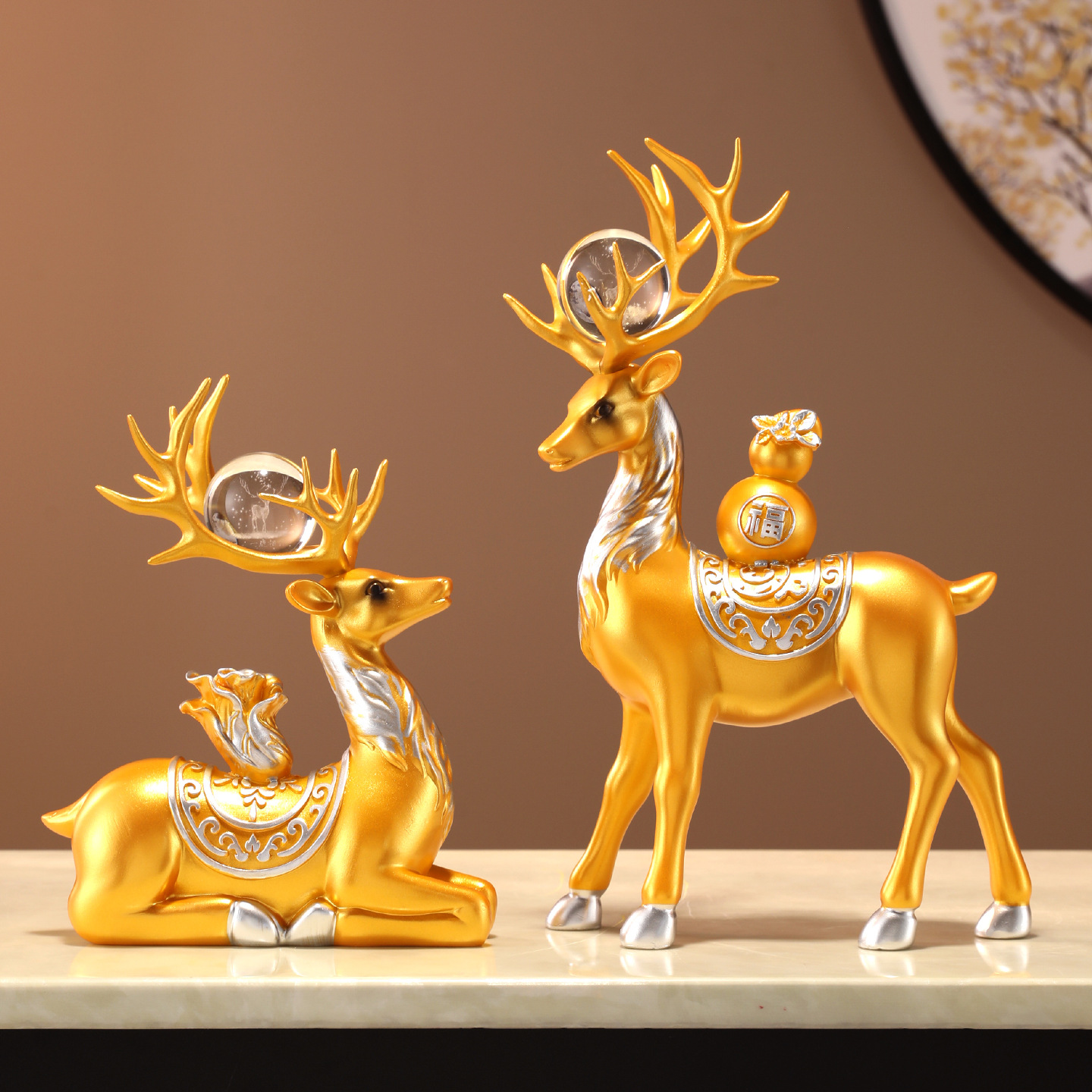 Новая большая пара оленей, украшения с капустой и тыквой, расслабляющие китайские олени, декор для входа и винного шкафа