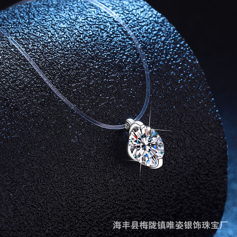 Internet Celebrant Explosive Moissanite Mermaid Tears Necklace s925 Silver Invisible Fishing Line Drop Diamond Simple Super Flash Clavicle Chain