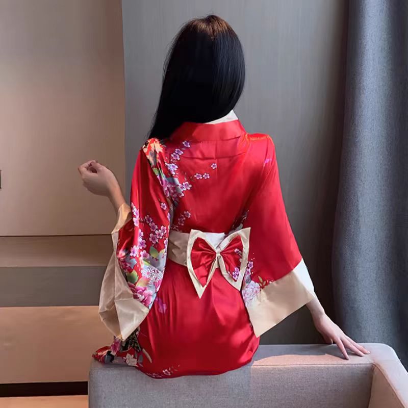 032 Sexy Lingerie Japanese Style Women's Kimono Bow Print Sexy Women's Oriental Dancer Temptation Free Uniform
