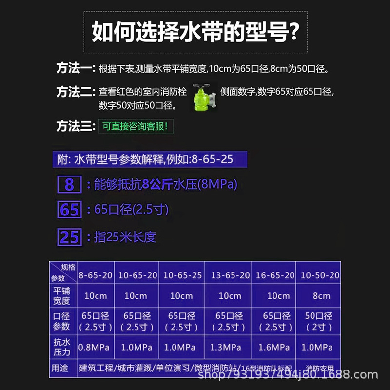 Type 10 fire hose 65GB thickened fire hydrant water bag 2 inch/2.5 inch/3 inch 25/20 meter water hose