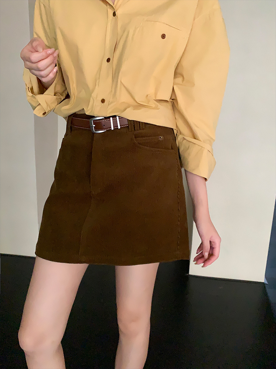 Yier Shirt Corduroy Ins Style Korean Three-point Skirt Waist A- line Short Skirt All-match Waist Slimming Elegant Skirt for Women