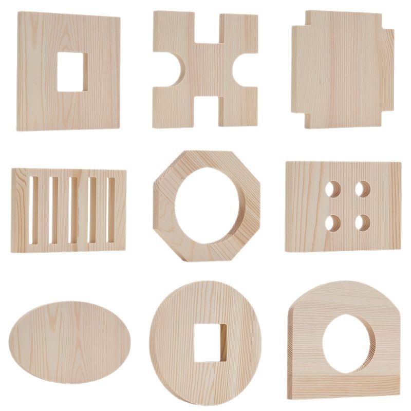 Wooden chip custom-made wood geometric oval square round wood decorative laser cutting shaped pine