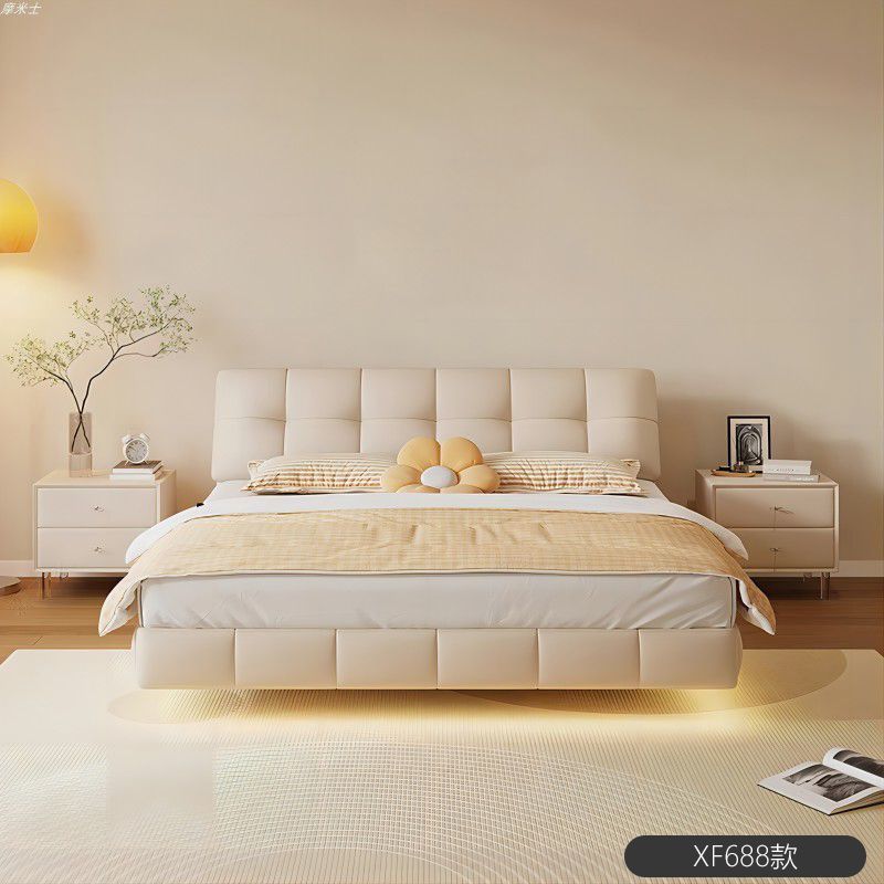 Soft Backrest, Not Tired after Sitting for a Long Time, New Cream Style Bedroom Furniture Set, Suspended Double Bed. Master Bedroom Large Bed