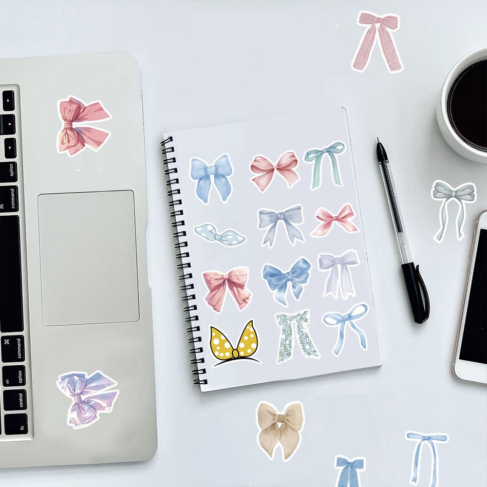 50 New Bowknot Cartoon Cute Little Fresh Stickers Stationery Tablet Handmade Stickers Wholesale
