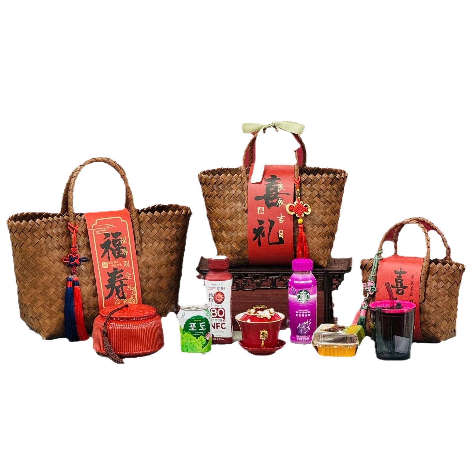 New Chinese Wedding Gift Packaging Birthday Hundred Days Accompanying Gift Bag for Moving Birthday Wedding Gift Box Woven Vegetable Basket