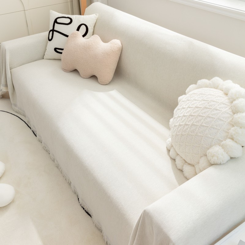 creamy-white Cream Wind Chenille Japanese Style Sofa Towel Full Cover Cloth Warm Nordic Style Blanket Towel Sofa Cover Towel Cushion