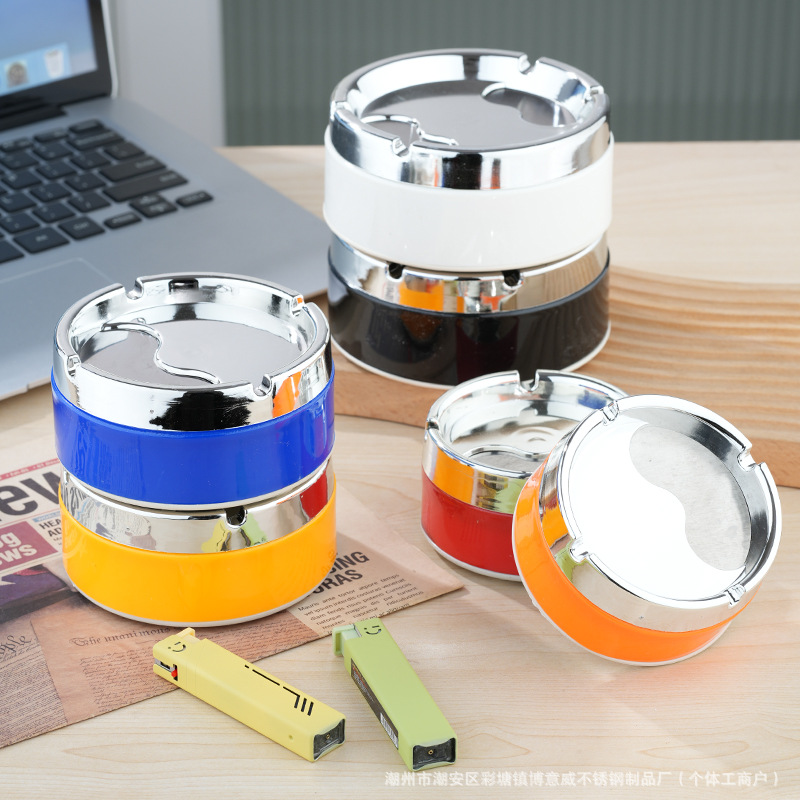 Пепельница из нержавеющей стали, цветная, вращающаяся, персонализированная, модная, для дома, с крышкой, противоветровая, противолетящая