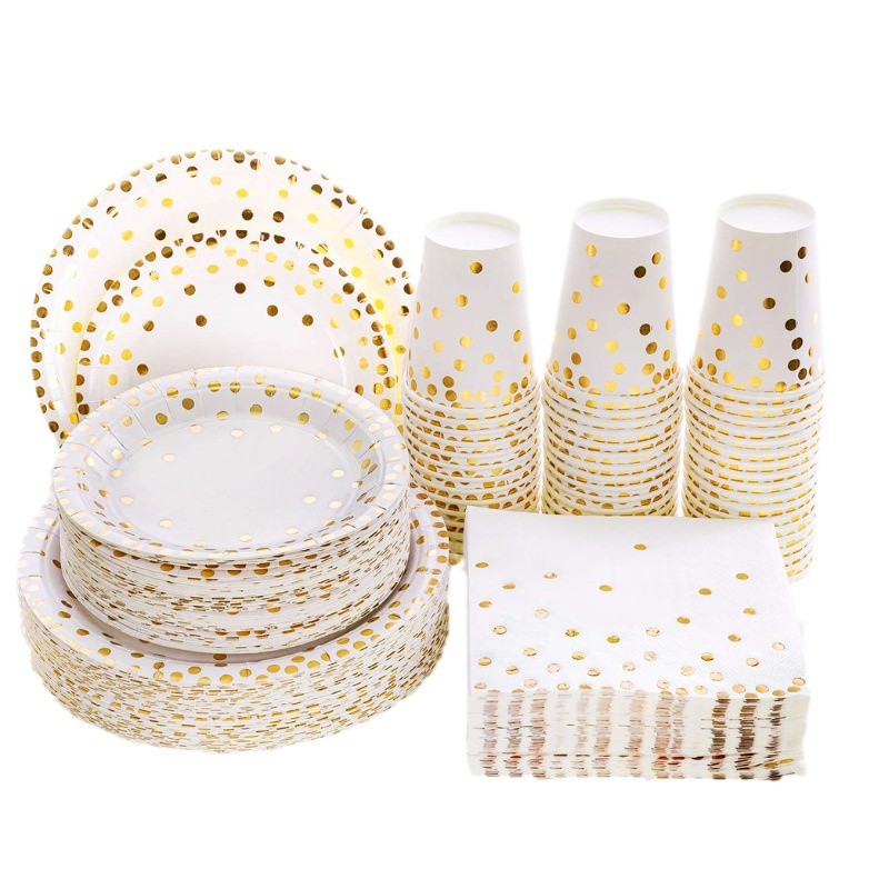 Disposable tableware knife and fork spoon suit wave point bronzing party picnic Amazon cross-border factory direct sales explosions