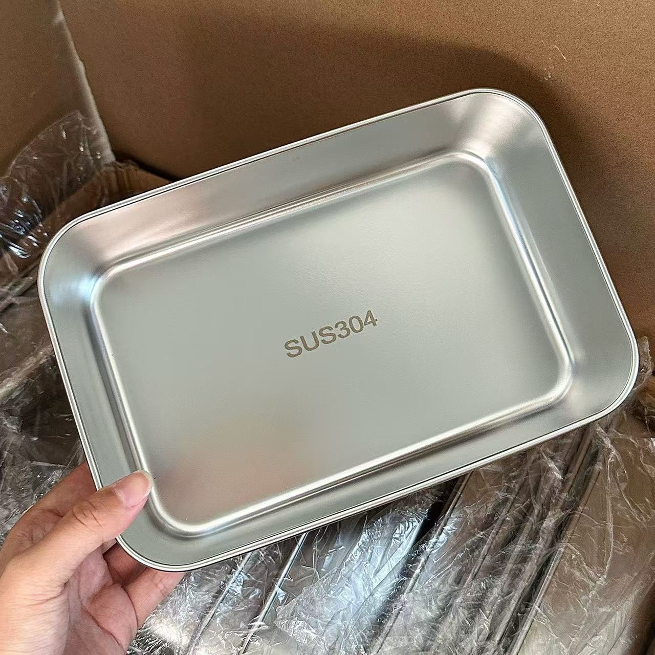 304 Stainless Steel Food Preparation Plate Hot Pot Side Dish Plate with Lid Food Grade Kitchen Preservation Box