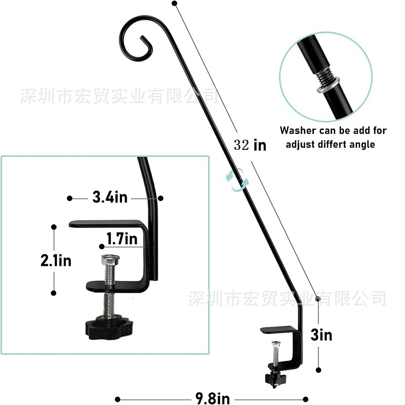 Amazon 32inch deck hook non-perforated wall-mounted flower blue hook adjustable wind chime lantern iron bracket