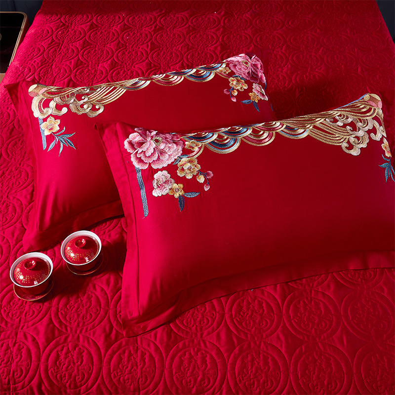 Cotton wedding four-piece wedding wholesale red embroidery bedding cotton wedding eight-piece wedding bed