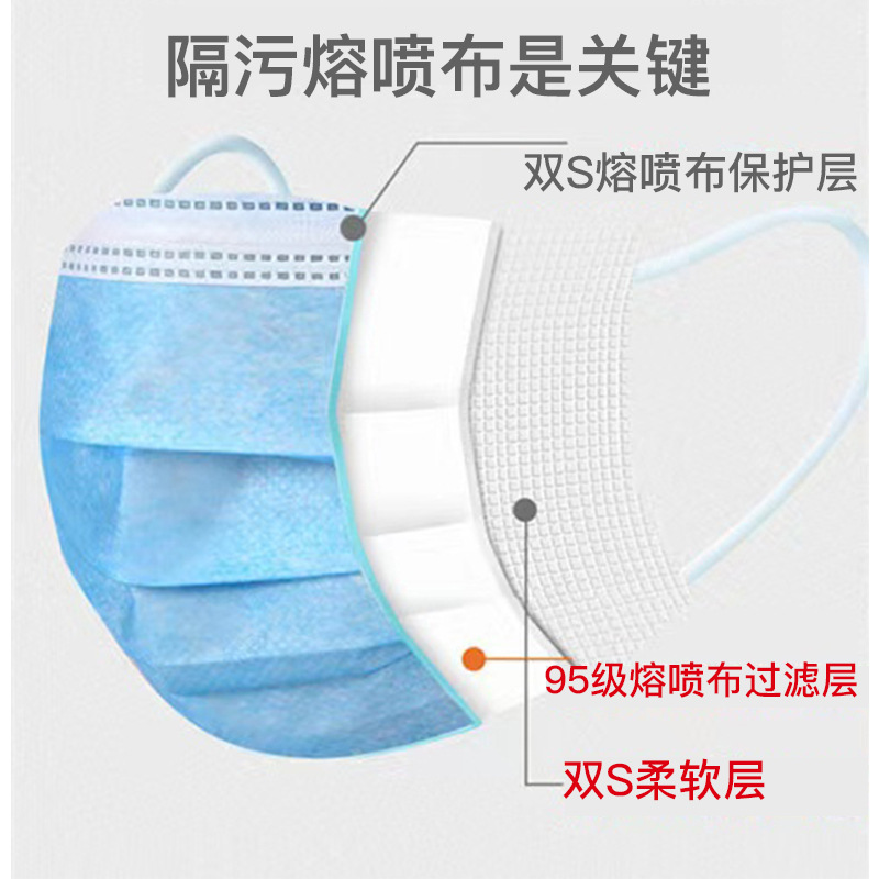 Xiantao factory disposable mask three-layer protection with meltblown cloth dustproof non-woven fabric civilian adult spot wholesale