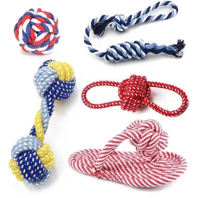 Dog Molar Bite Resistant Cotton Rope Toy Small Medium Dog Toy Rope Knot Toy Frisbee suit Pet Supplies