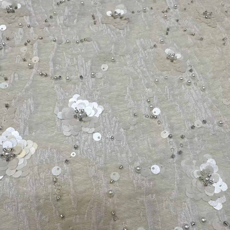 Internet Celebrity Tweed Fabric Woolen Coarse Fabric Gold Silk Bead Embroidery Jacket Autumn and Winter Dress Fabric