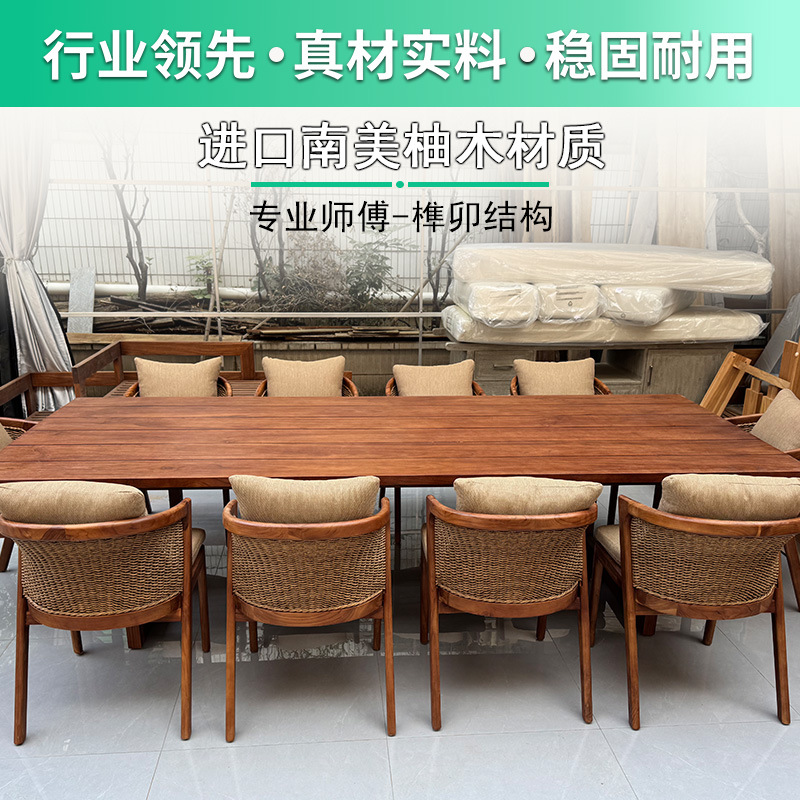 Foshan Table and Chair Set Villa Garden Party Single Chair Homestay Courtyard Outdoor Teak Dining Table and Chairs Nordic Style